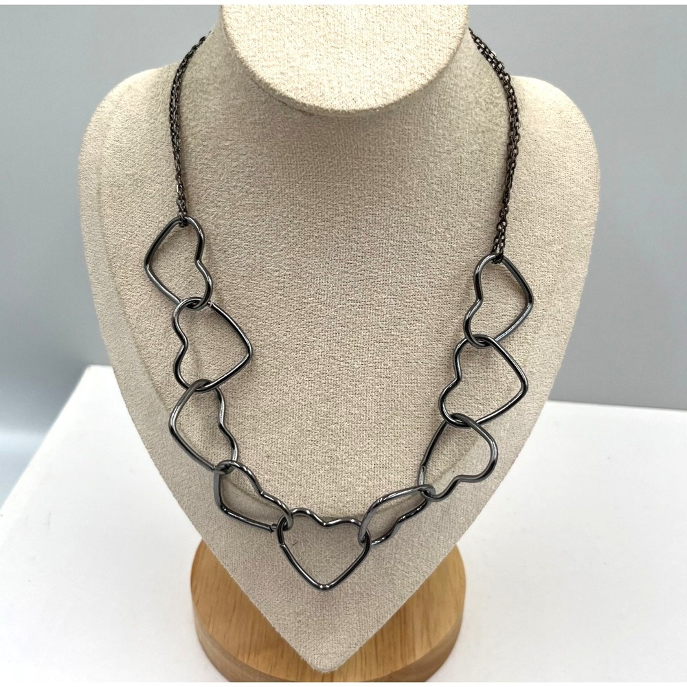 Vintage Silver Tone Interlocking‎ Double Heart Necklace 18" Chain Love Valentine
